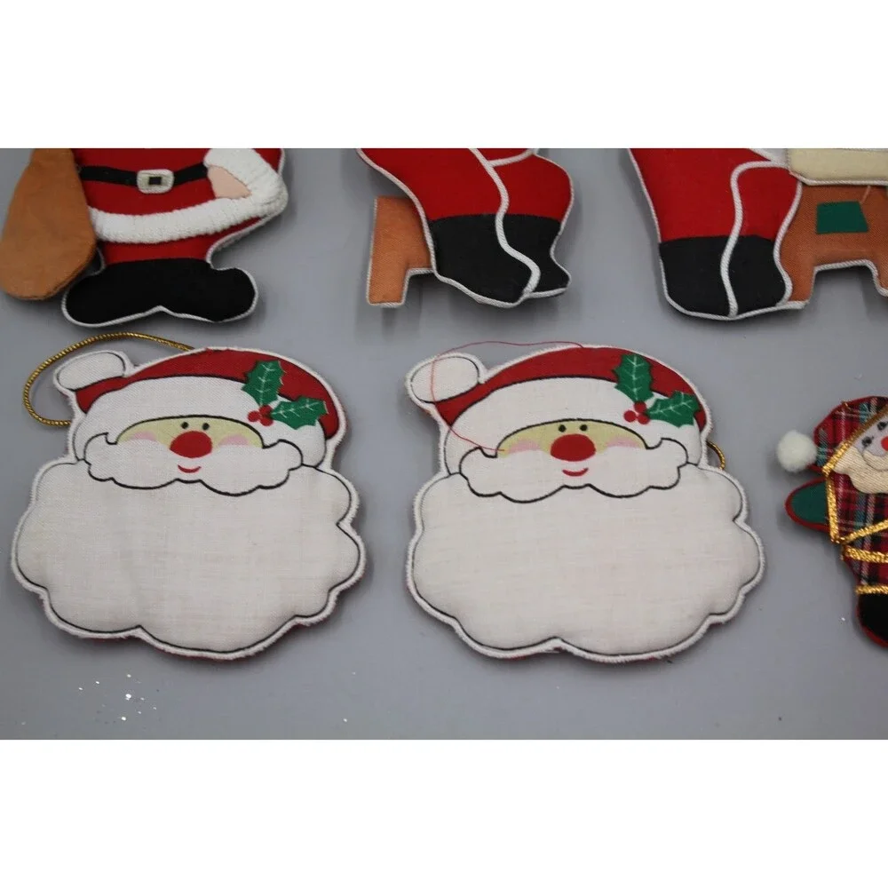 Vintage Santas MCM Christmas Decor Lot Of 12 Santa Claus Plush Ornaments CUTE